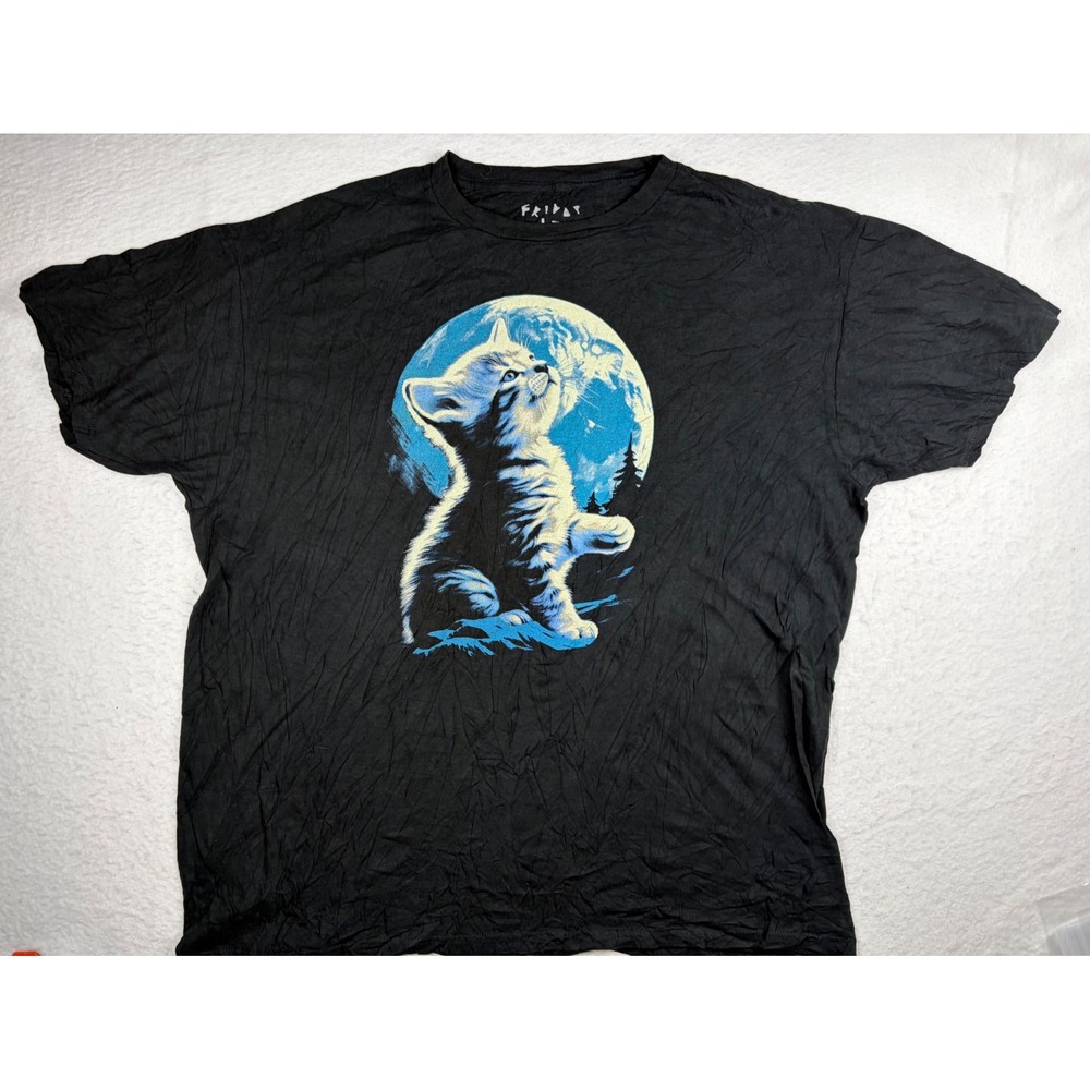 Friday Jr Kitten Moon Earth Graphic Tee Black Mens XL 100% Cotton Short Sleeve
